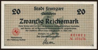 Stuttgart, 20 Reichsmark, 1945