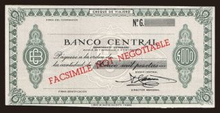 Travellers cheque, Banco Central, 5000 pesetas, specimen