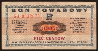 Pekao/ bon towarowy, 5 centow, 1969
