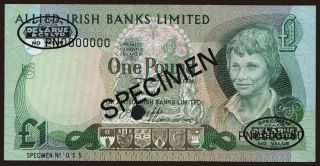 Allied Irish Banks Limited, 1 pound, 1982, SPECIMEN