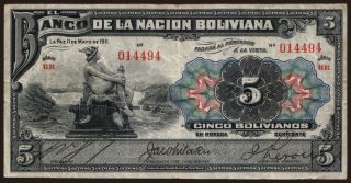 5 bolivianos, 1911