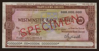 Travellers cheque, Westminster Bank Limited, 2 pounds, specimen