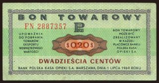Pekao/ bon towarowy, 20 centow, 1969