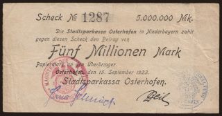 Osterhofen/ Stadtsparkassa, 5.000.000 Mark, 1923