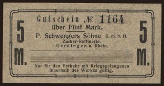 Uerdingen/ P. Schwengers Söhne GmbH, Zucker-Raffinerie, 5 Mark, 191?
