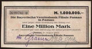 Passau/ Bayerische Vereinsbank Filiale Passau, 1.000.000 Mark, 1923