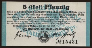 Johannisburg (Pisz), 5 Pfennig, 1917