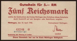 Nürtingen, 5 Reichsmark, 1945