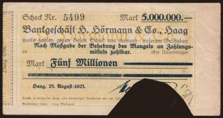 Haag/ Bankgeschäft Hans Hörmann & Co., 5.000.000 Mark, 1923