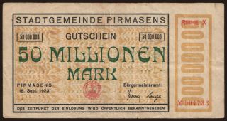 Pirmasens/ Stadt, 50.000.000 Mark, 1923