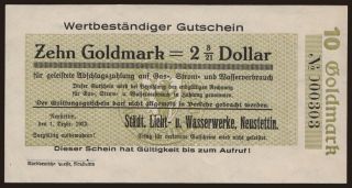 Neustettin/ Städt. Licht- und Wasserwerke, 10 Goldmark, 1923