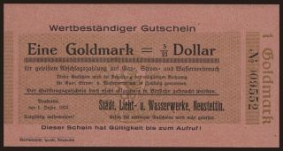 Neustettin/ Städt. Licht- und Wasserwerke, 1 Goldmark, 1923