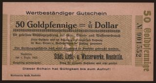 Neustettin/ Städt. Licht- und Wasserwerke, 50 Goldpfennig, 1923