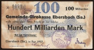 Ebersbach/ Gemeinde Girokasse, 100.000.000.000 Mark, 1923