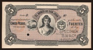 El Banco de San Juan, 5 pesos, 1876