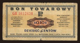 Pekao/ bon towarowy, 10 centow, 1969