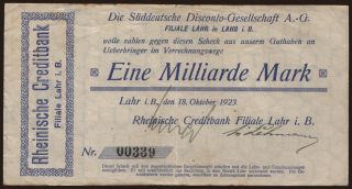 Lahr/ Rheinische Creditbank Filiale Lahr, 1.000.000 Mark, 1923