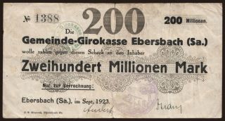Ebersbach/ Gemeinde Girokasse, 200.000.000 Mark, 1923