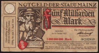 Mainz/ Stadt, 5.000.000.000 Mark, 1923
