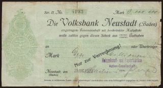 Neustadt im Schwarzwald/ Holzzellstoff und Papierfabriken, 3.000.000 Mark, 1923