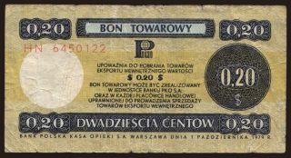 Pekao/ bon towarowy, 20 centow, 1979