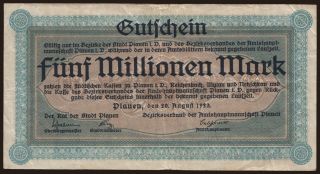 Plauen/ Rat der Stadt und Bezirksverband der Amtshauptmannschaft, 5.000.000 Mark, 1923