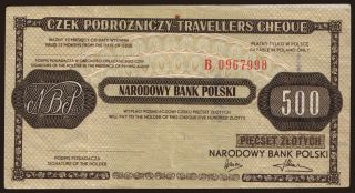Travellers cheque, Narodowy Bank Polski, 500 zlotych, 1986