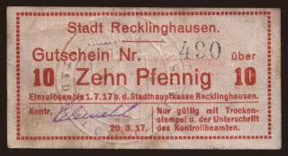 Recklinghausen, 10 Pfennig, 1917