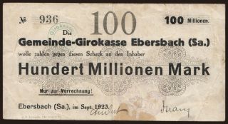 Ebersbach/ Gemeinde Girokasse, 100.000.000 Mark, 1923