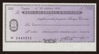 Banca di Trento e Bolzano, 100 lire, 1976