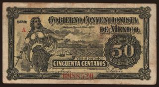 Gobierno Convencionista de Mexico, 50 centavos, 1915