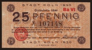 Köln, 25 Pfennig, 1920