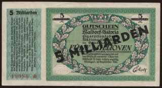 Stuttgart/ Waldorf-Astoria Cigarettenfabrik A.G., 5.000.000.000 Mark, 1923