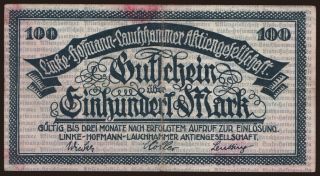 Lauchhammer/ Linke Hofmann-Lauchhammer A.G., 100 Mark, 1922