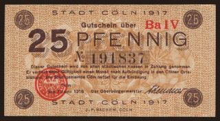 Köln, 25 pfennig, 1918