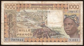 Burkina Faso, 1000 francs, 1989