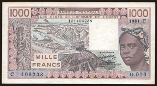 Burkina Faso, 1000 francs, 1981