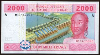 Gabon, 2000 francs, 2002