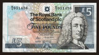 Royal Bank of Scotland, 5 pounds, 1990