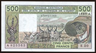 Ivory Coast, 500 francs, 1989