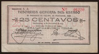 Tesoreria General Estado De Chihuahua, 25 Centavos, 1913