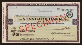 Travellers cheque, Standard Bank, 50 pounds, specimen