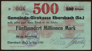 Ebersbach/ Gemeinde Girokasse, 500.000.000 Mark, 1923