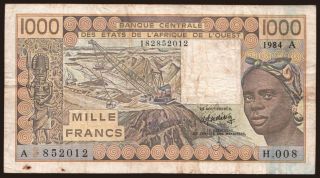 Ivory Coast, 1000 francs, 1984