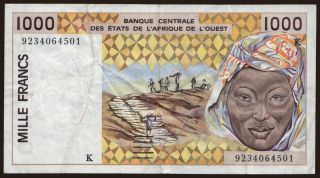 Senegal, 1000 francs, 1992