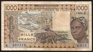 Senegal, 1000 francs, 1986