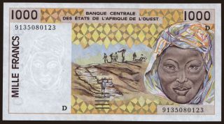 Mali, 1000 francs, 1991