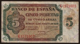 5 pesetas, 1938