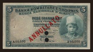 5 franka ari, 1926, Anullato