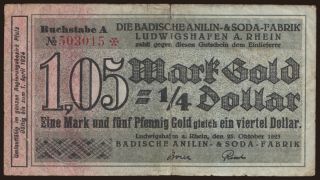 Ludwigshafen/ Badische Anilin- & Soda-Fabrik, 1.05 Mark Gold, 1923